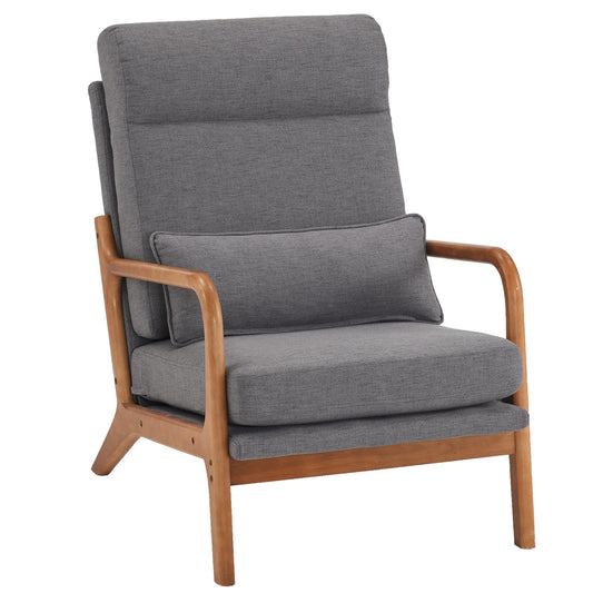 High Back Solid Wood Armrest Backrest Iron Frame Linen Indoor Leisure Chair